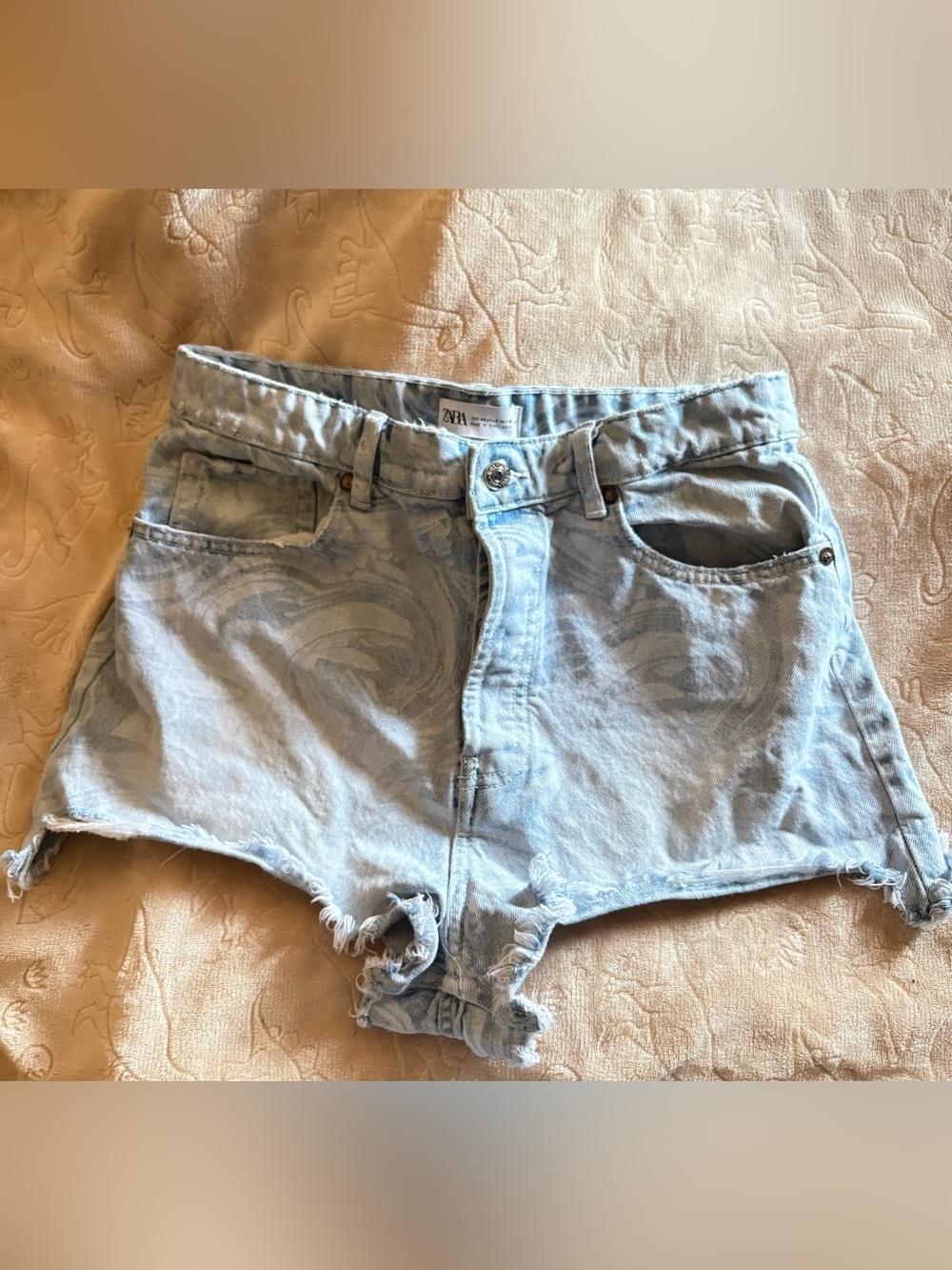 Zara Pale Blue Washed Denim Cutoff Shorts